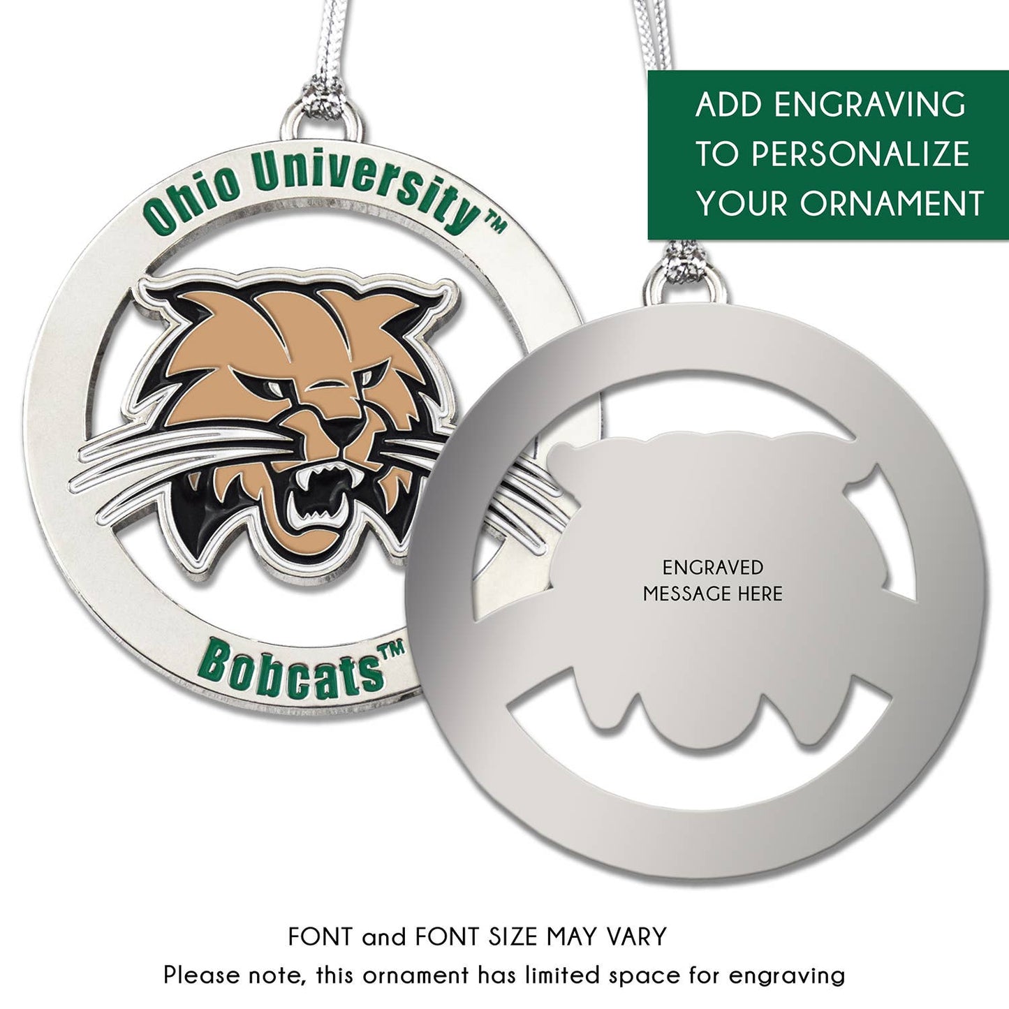 University of Ohio Bobcats Silver Ornament