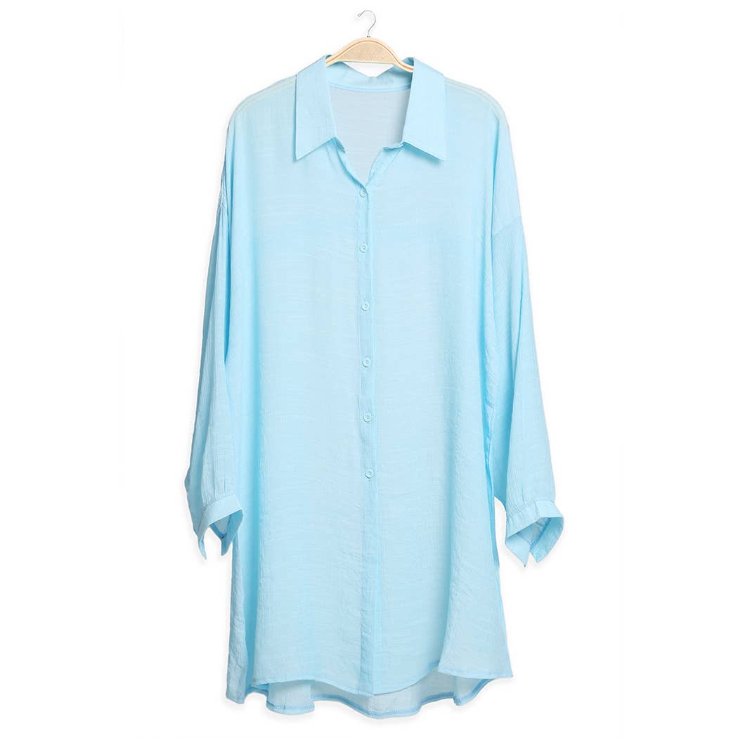 SALE Light Blue Button-Up Shirt Cover Up