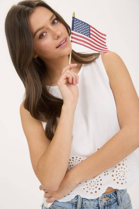 White Eyelet Hem Detail Sleeveless Top