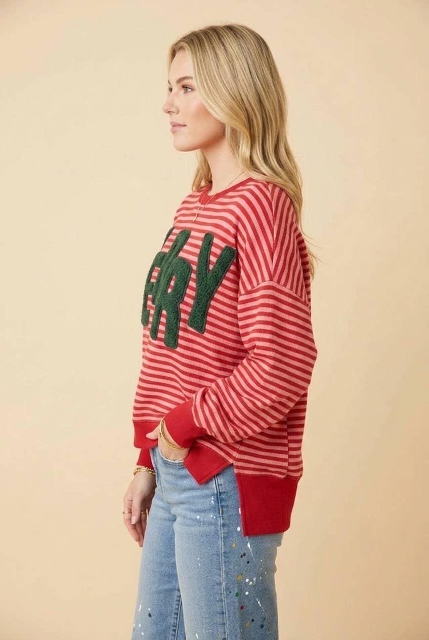 "Merry" Stripe Oversized Dolman Sleeve Top