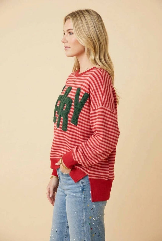 "Merry" Stripe Oversized Dolman Sleeve Top