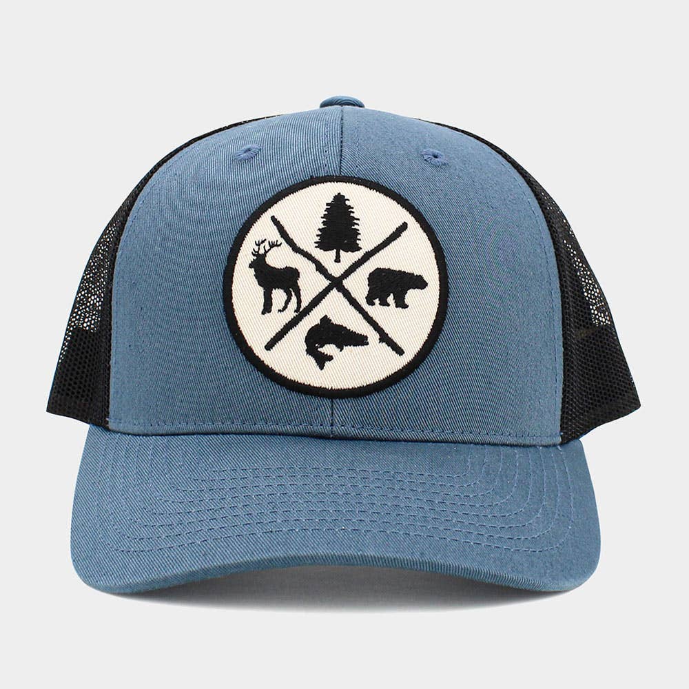 Tree Reindeer Bear Fish Outdoors Mesh Back Baseball Cap: White