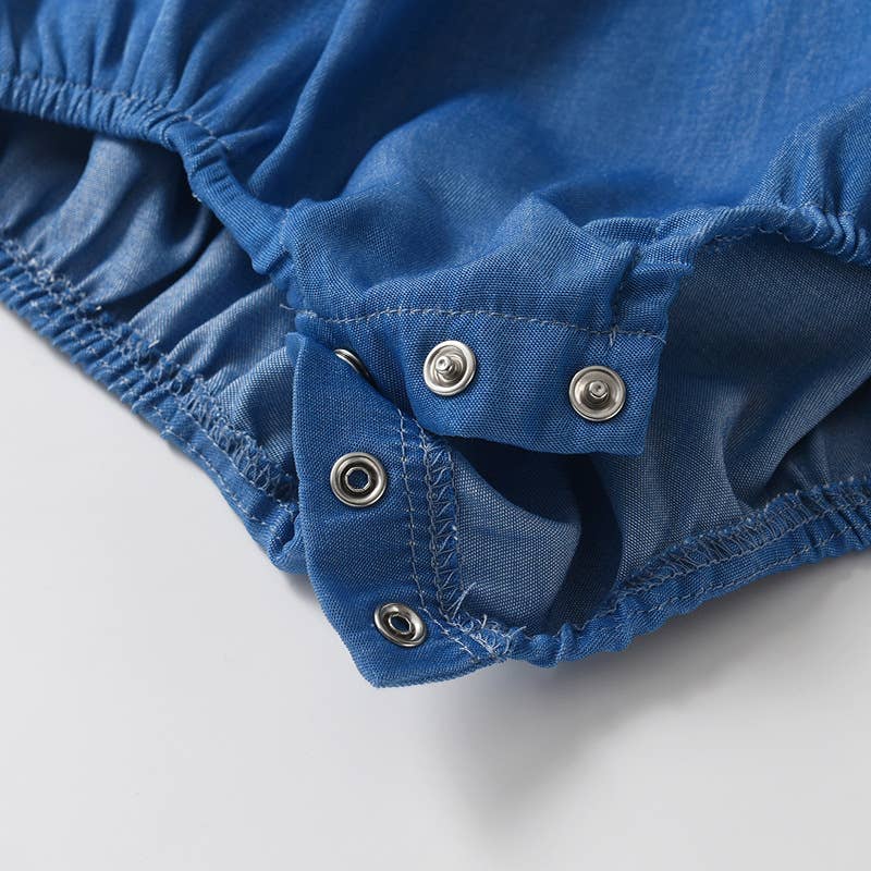 Baby Denim Romper Ruffled Sleeves and Hat Set