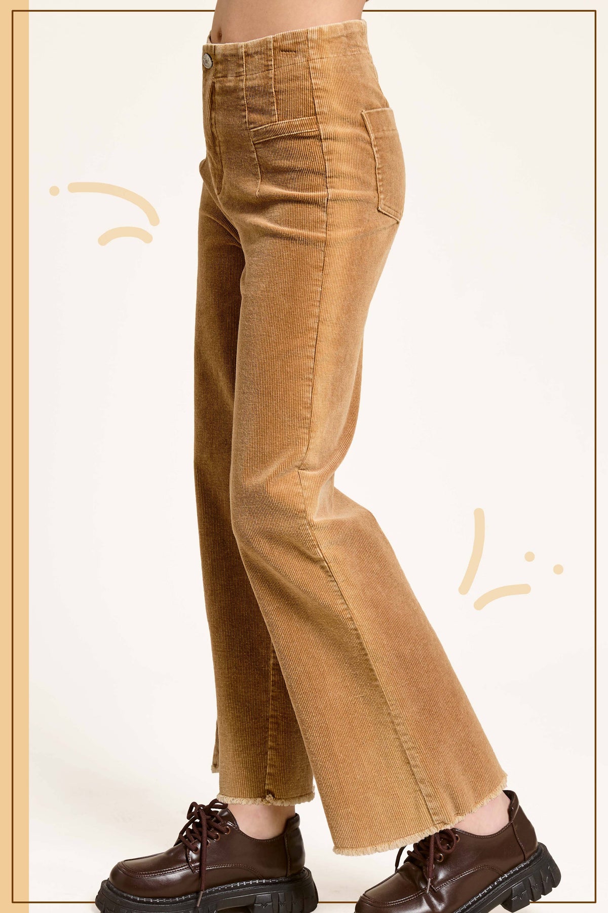 Camel Mineral Washed High Waisted Wide Leg Corduroy Pants