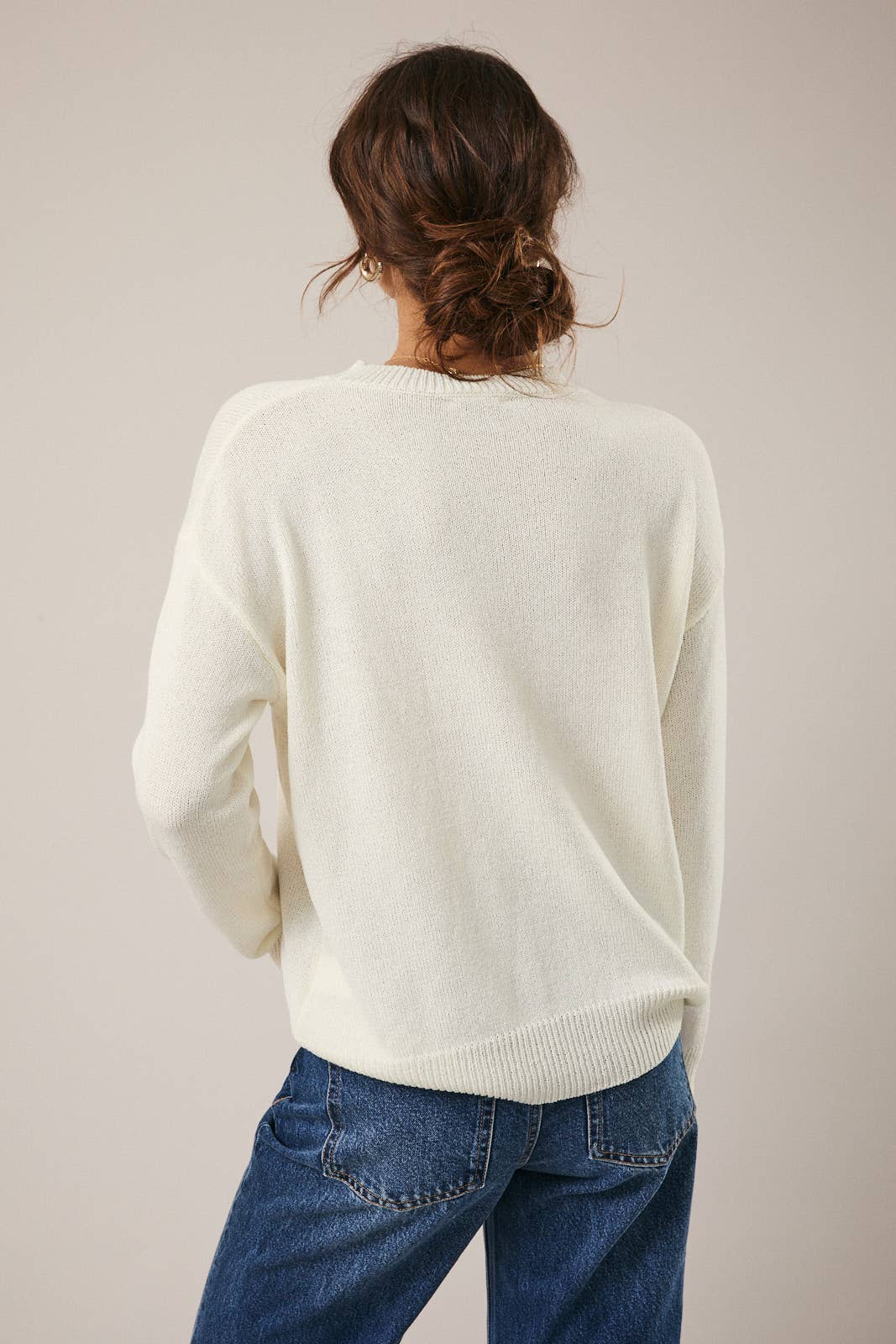 Cream "Lake" Light Weight Round Neck Sweater