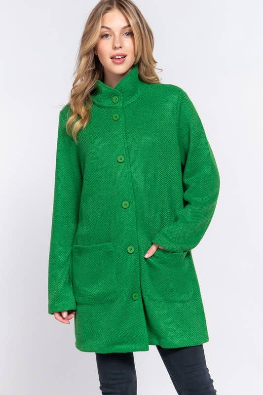 Green High Neck Button Down Coat