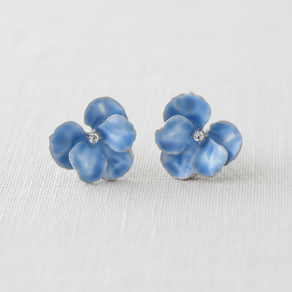 Blue Floral Petal Stud Earrings