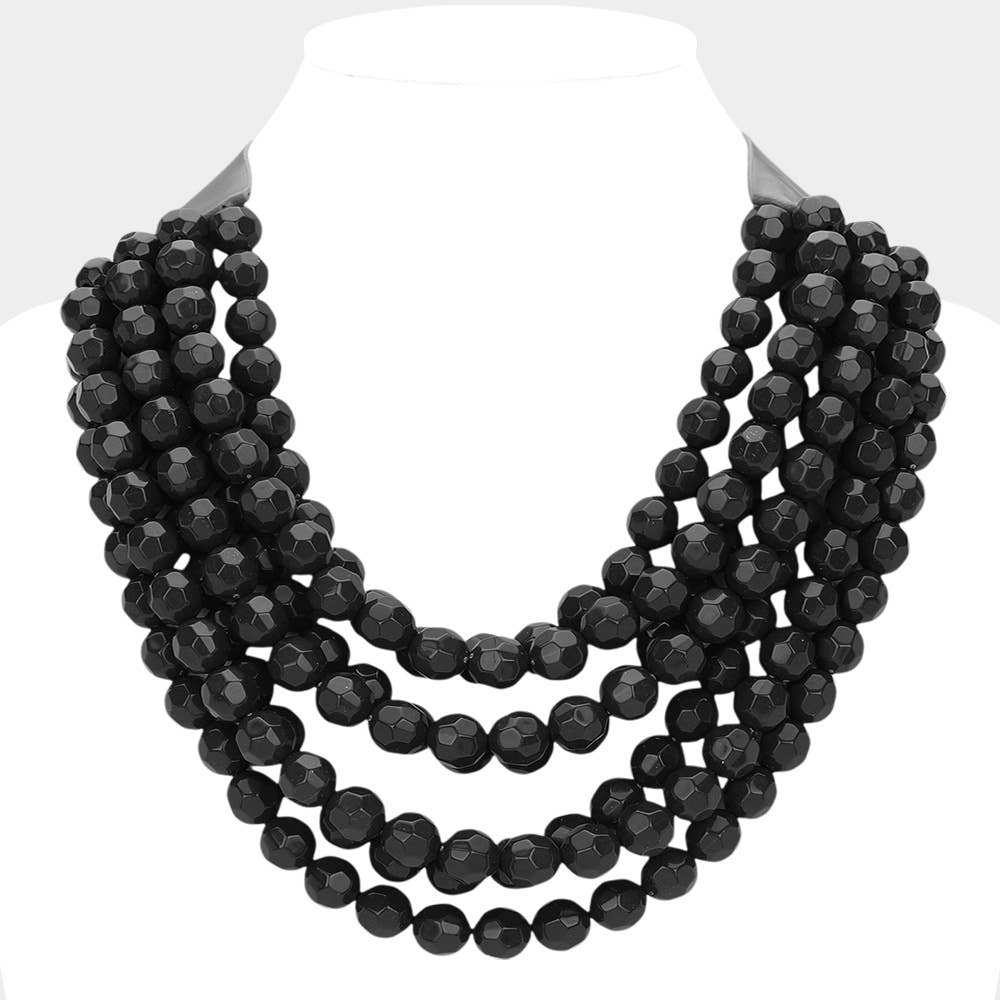 Chunky Acrylic Bead Layered Faux Leather Magnetic Necklace: Brown