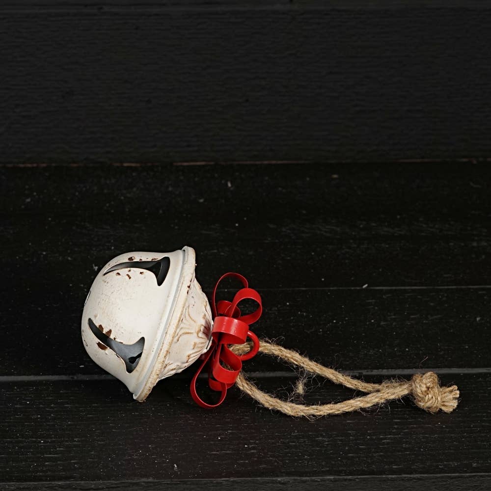 Vintage White Nutshell Bell w. Metal Bow Ornament
