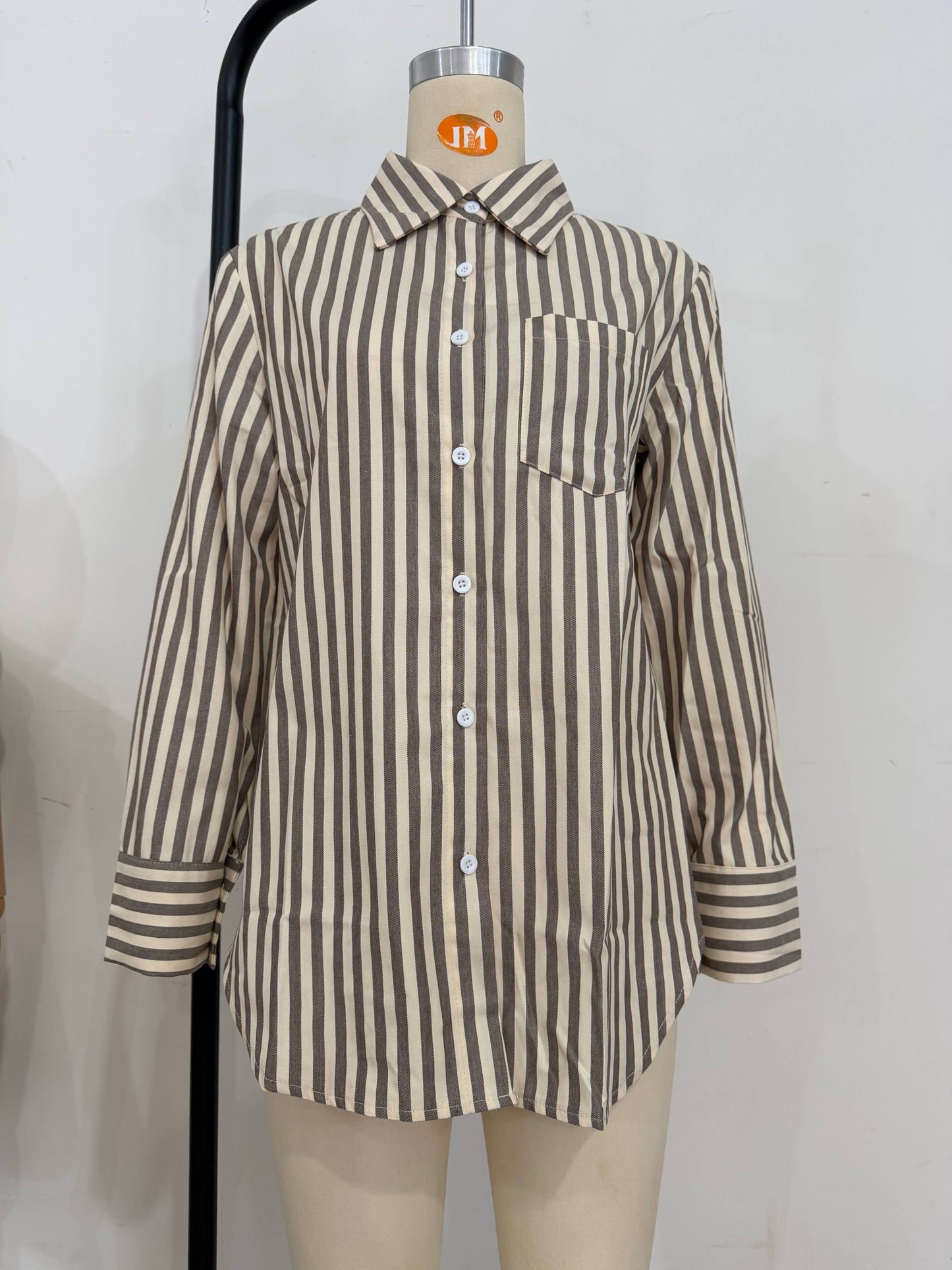 Striped Long Sleeve Shirt : Khaki / Missy / S
