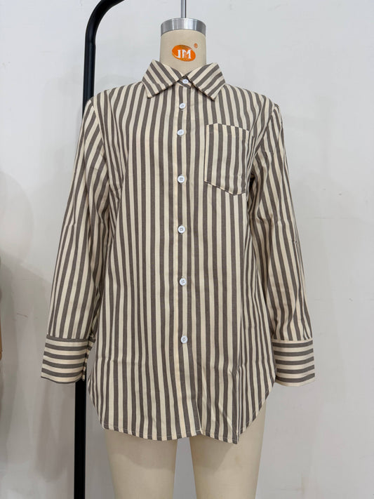 Khaki Striped Long Sleeve Shirt