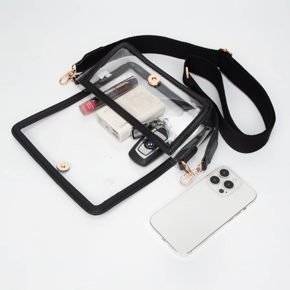 Black Clear Rectangle Flap Crossbody Bag