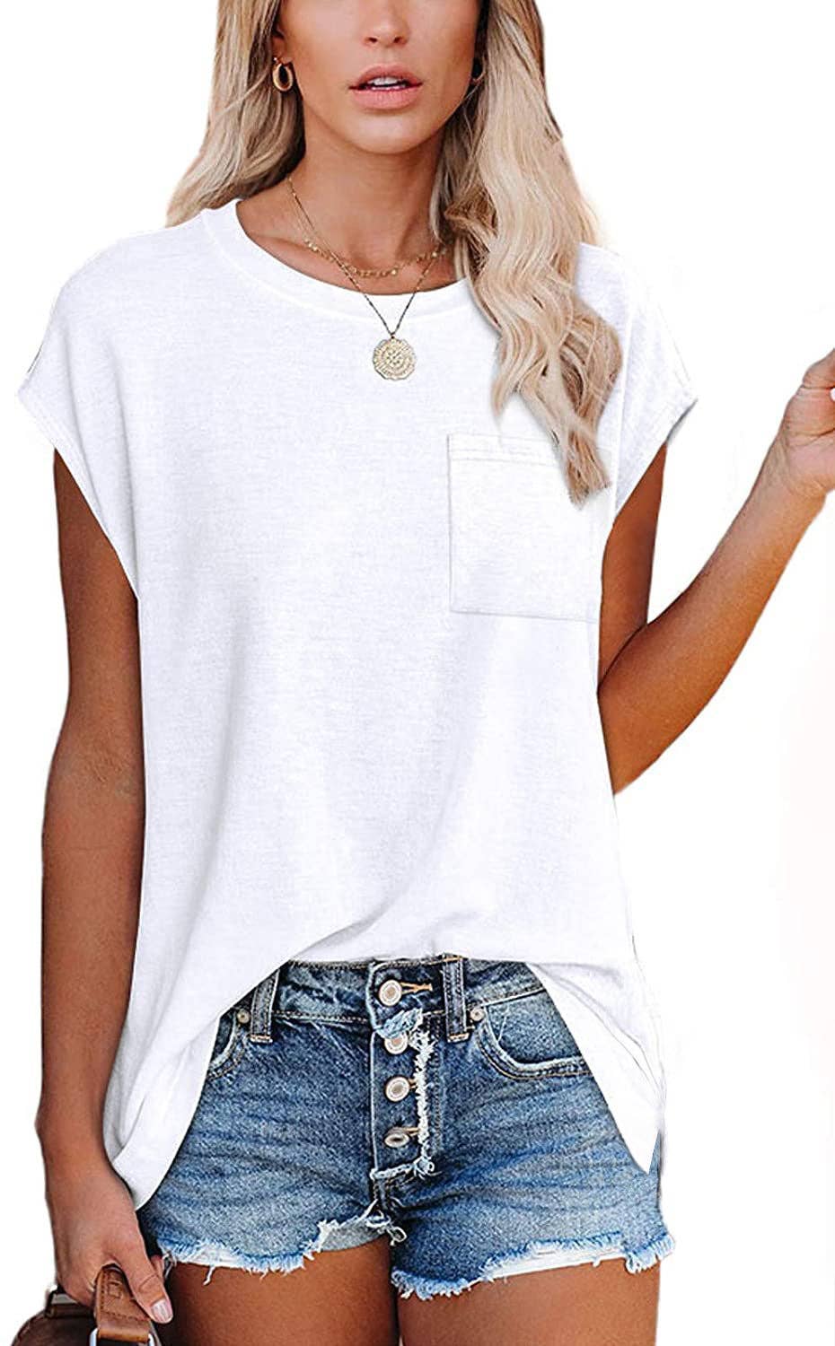 White Cap Sleeve Loose Fit Pocket T-Shirt