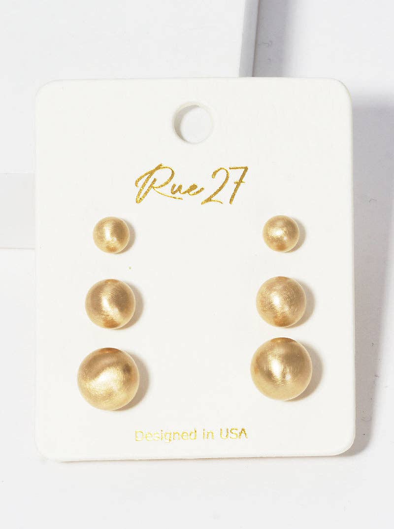 Set Gold Metallic Ball Bead Stud Earrings