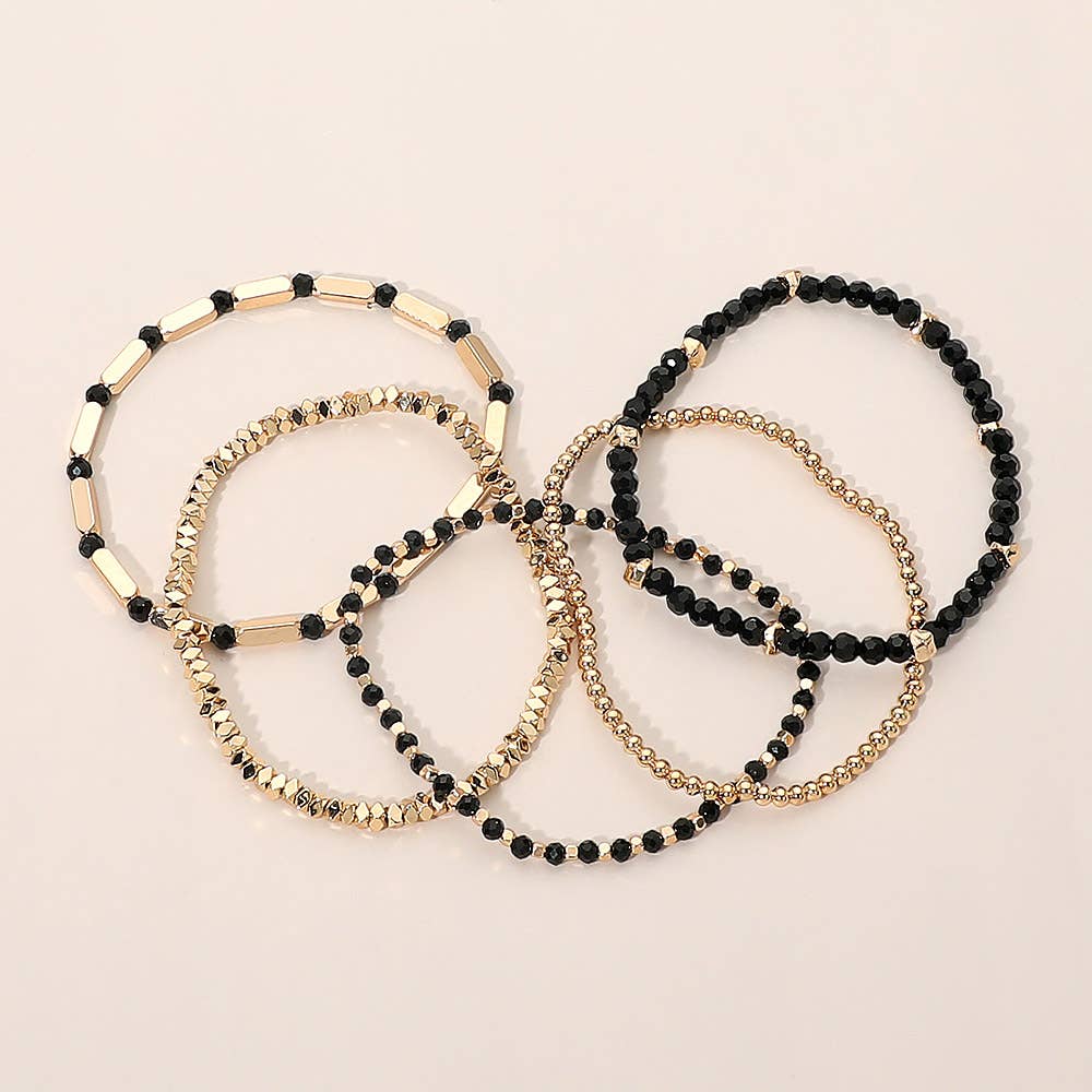 5PCS - Faceted Beaded Stretch Multi Layered Bracelets: Brown