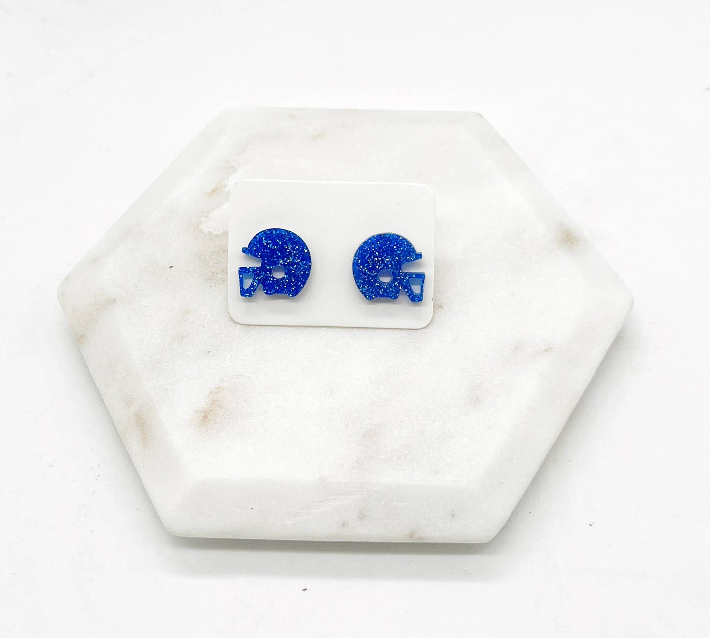 Blue Glitter Acrylic Football Helmet Earrings