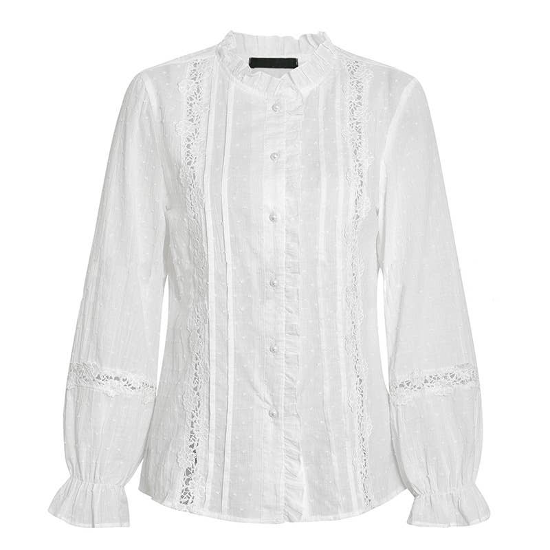 White Bell Sleeves Cotton-Paneled Shirt