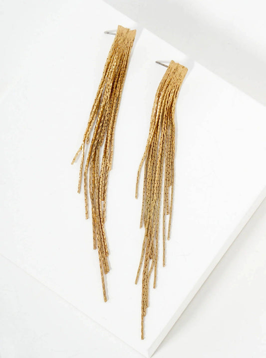 4-Inch Brass Chain Tassel Fringe Drop Vintage Statement Earrings: Worn Gold
