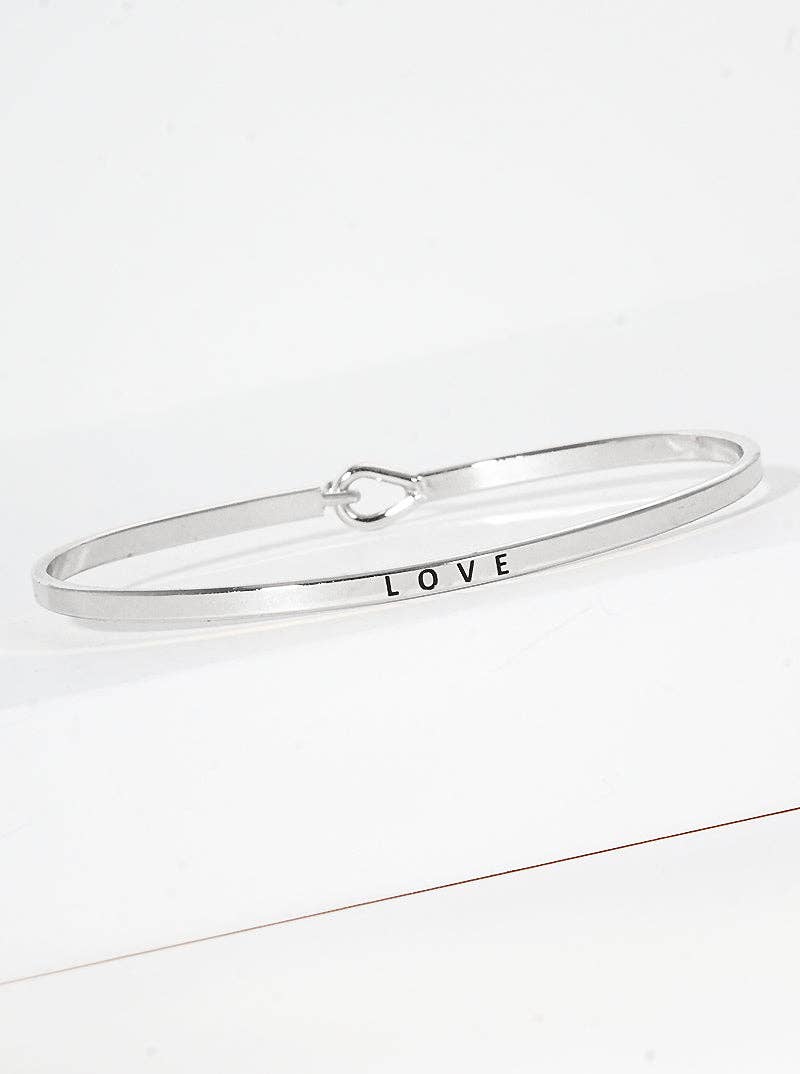 "Love" Engraved Rhodium Inspirational Bangle Bracelet