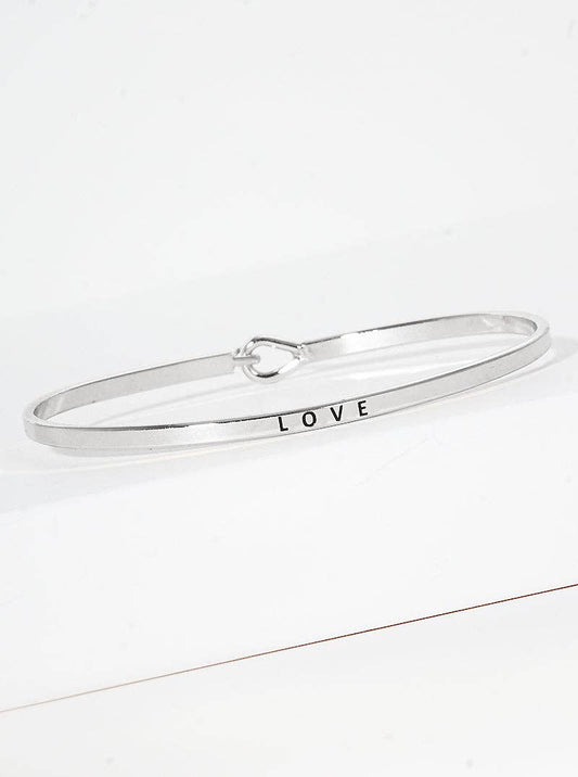 "Love" Engraved Rhodium Inspirational Bangle Bracelet