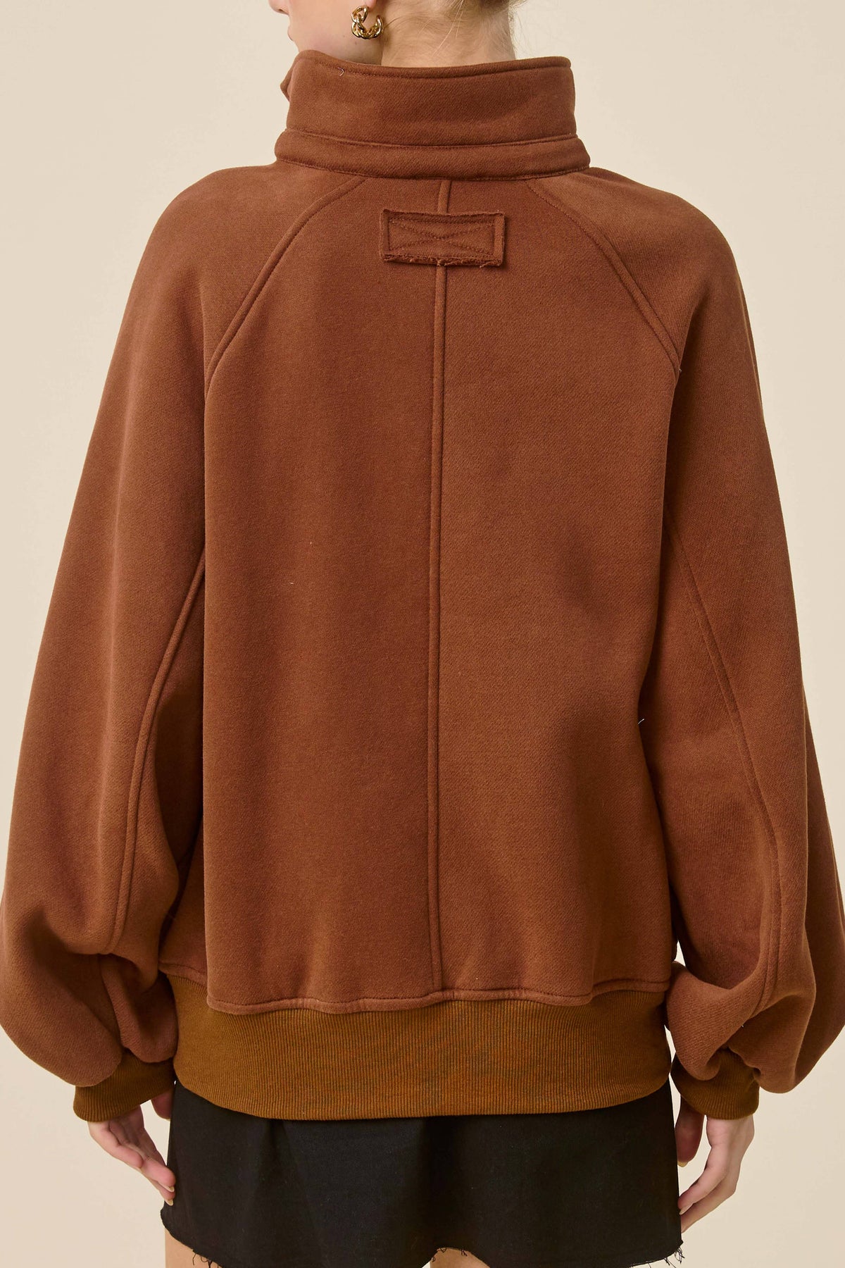 Fire Red Oversized Snap-Button Collared Mock Neck Sweatshirt