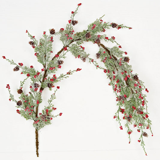 4 Foot Garland-Icy Sparkle Cypress Pine w. Pepperberry-