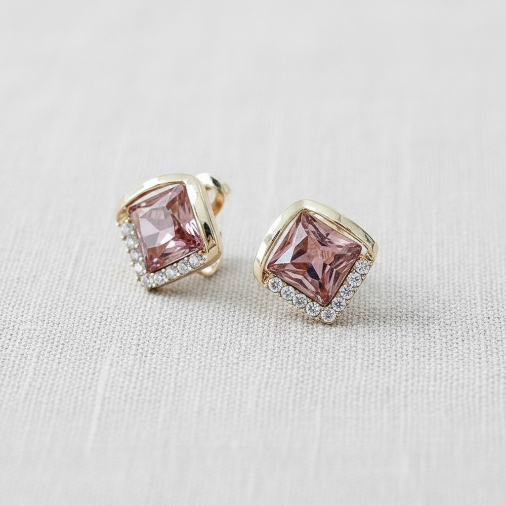 Purple Geometric Square Stud Earrings