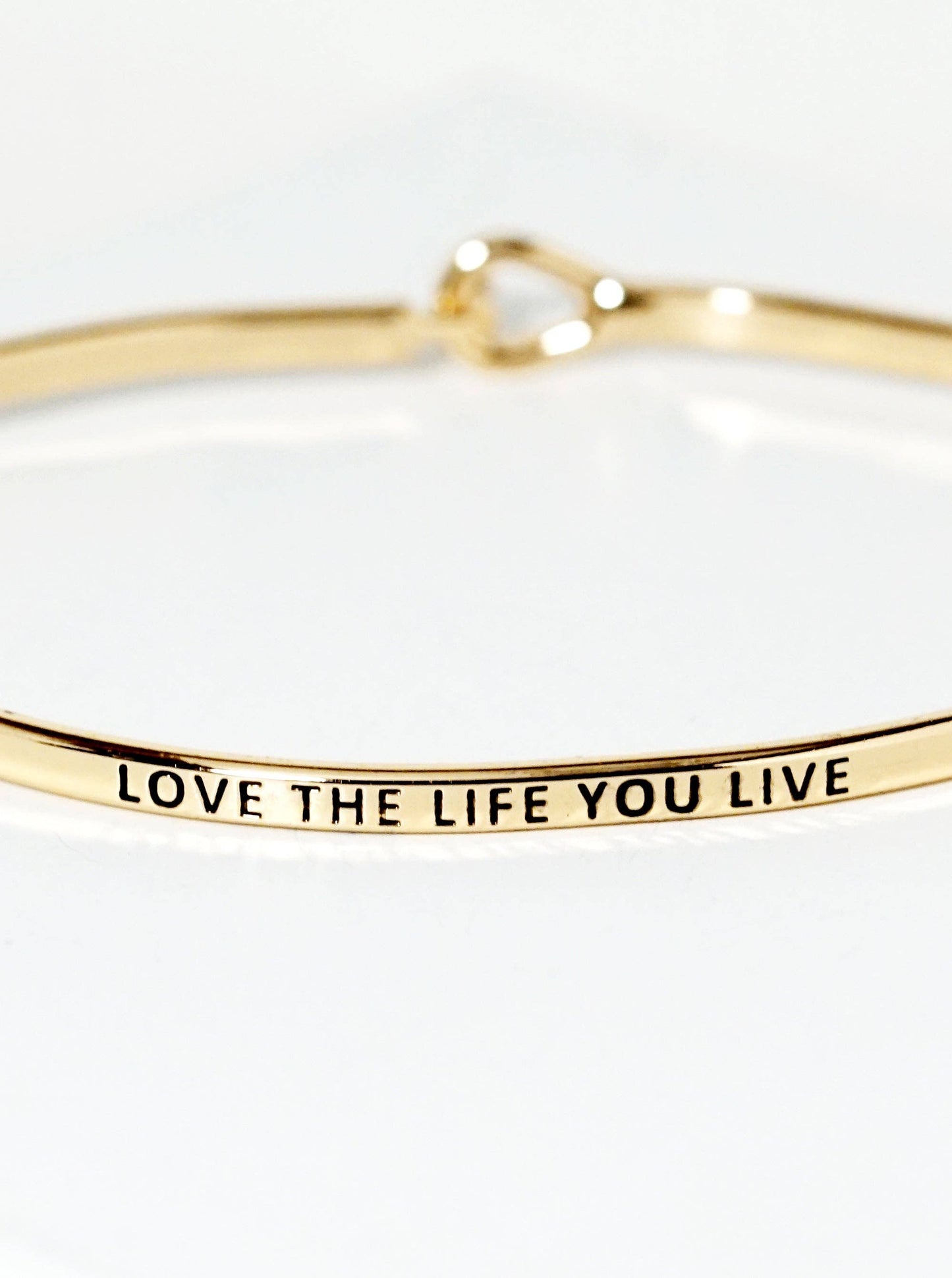 "Love The Life You Live" Engraved Gold Inspirational Bangle Bracelet