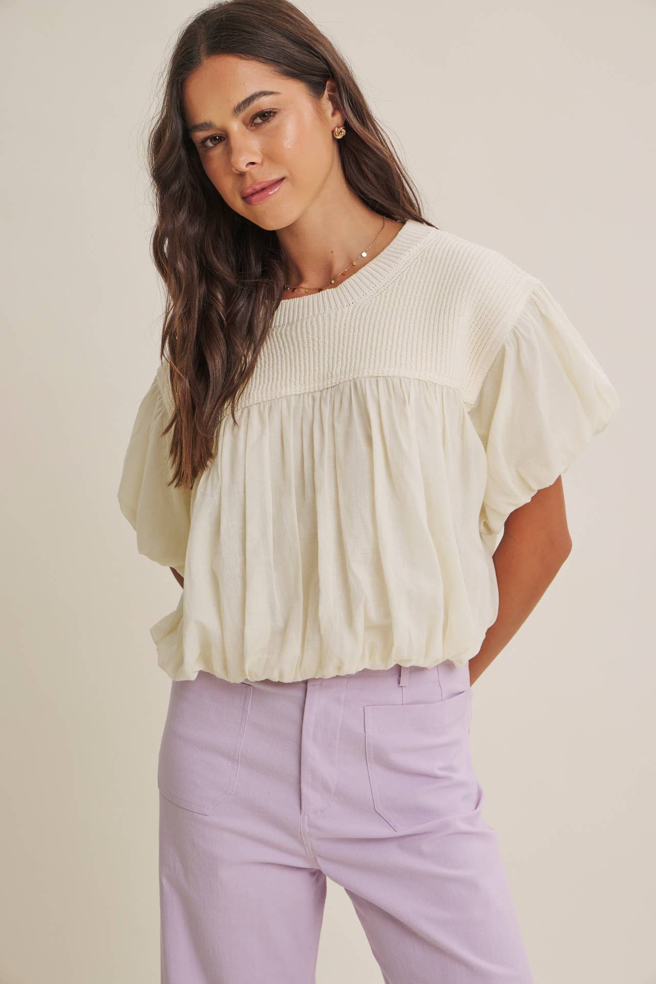 SEASONLESS STRETCHY COTTON LINEN ANKLE PANTS WITH POCKETS: LILAC / S