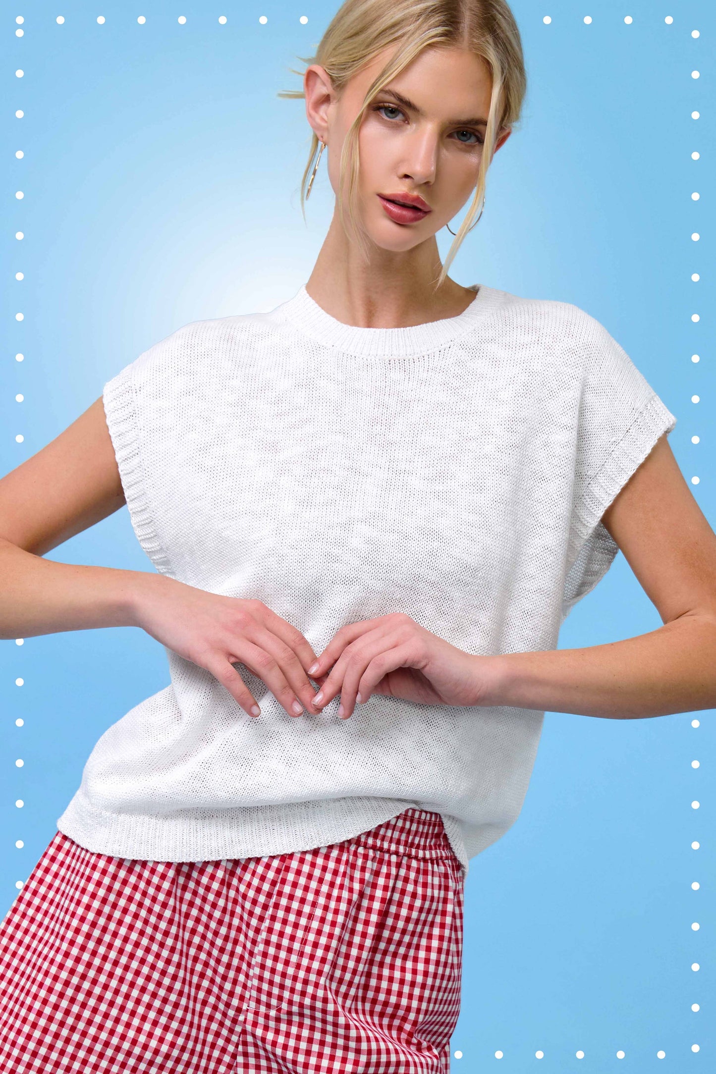 Loose Fit Sleeveless Ribbed Knit Mock Crew Neck Top: Milk