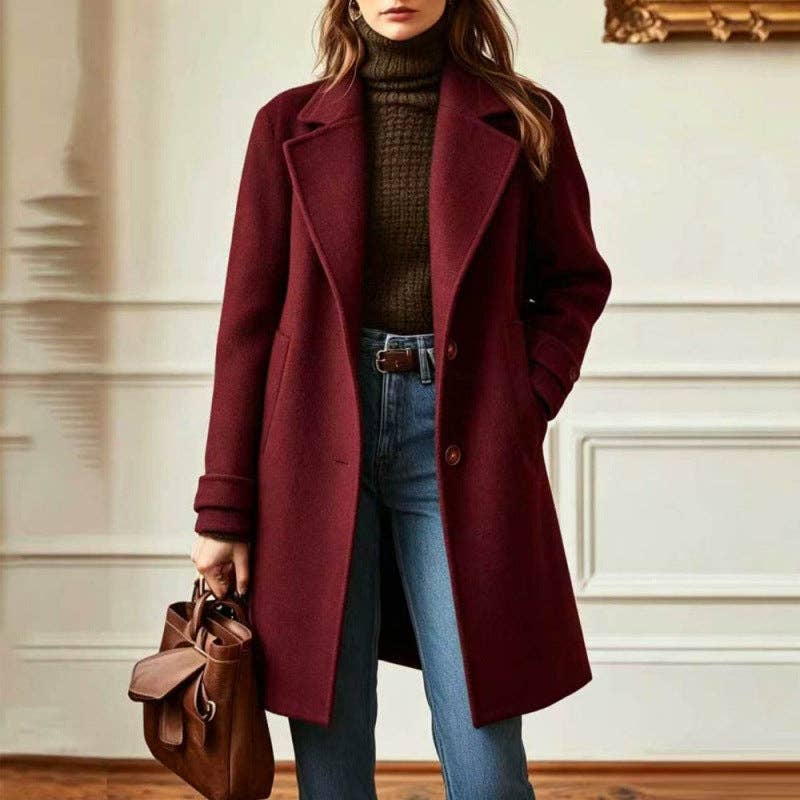 Women's Vintage Lapel Single Breasted Mid Long Coat: Camel / S