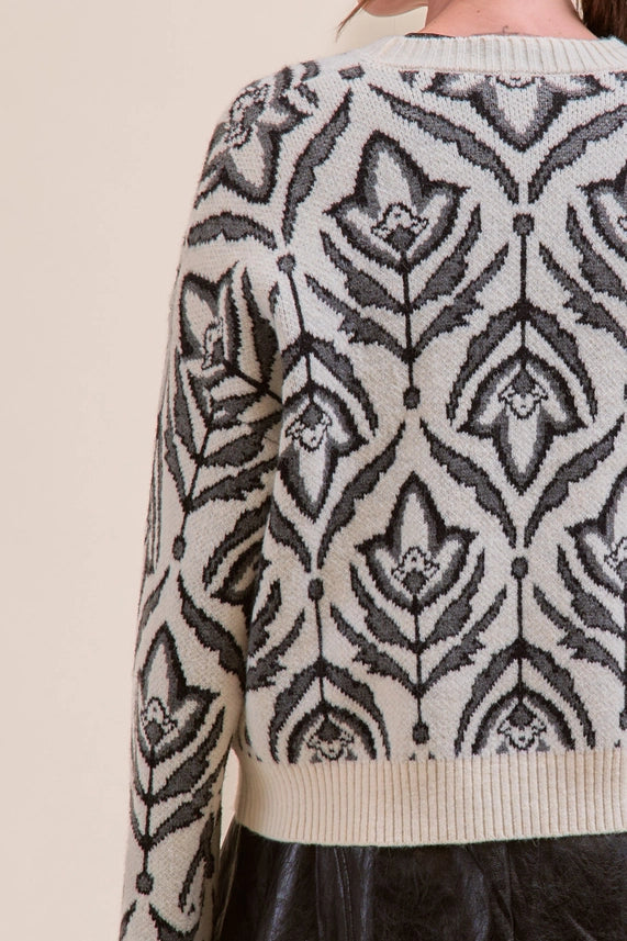 &Merci Charcoal Floral Pattern Knit Sweater
