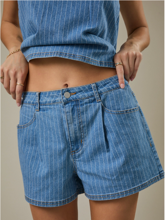 High Waist Striped Detail Denim Shorts