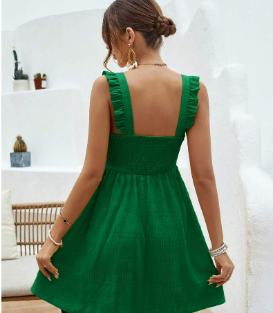 SALE Kelly Green Solid Ruffle Trim Dress