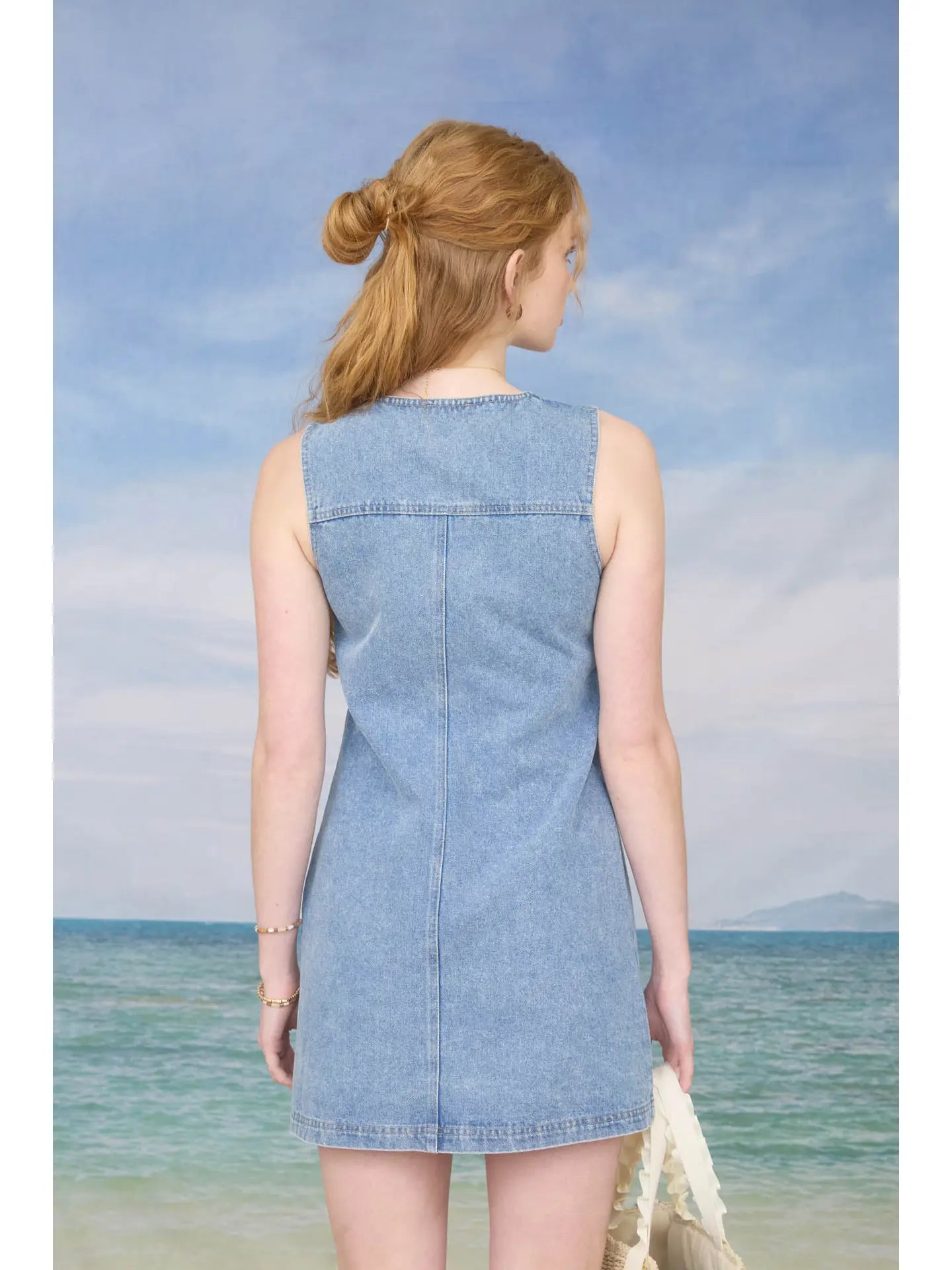 Denim Sleeveless Button Up Mini Dress