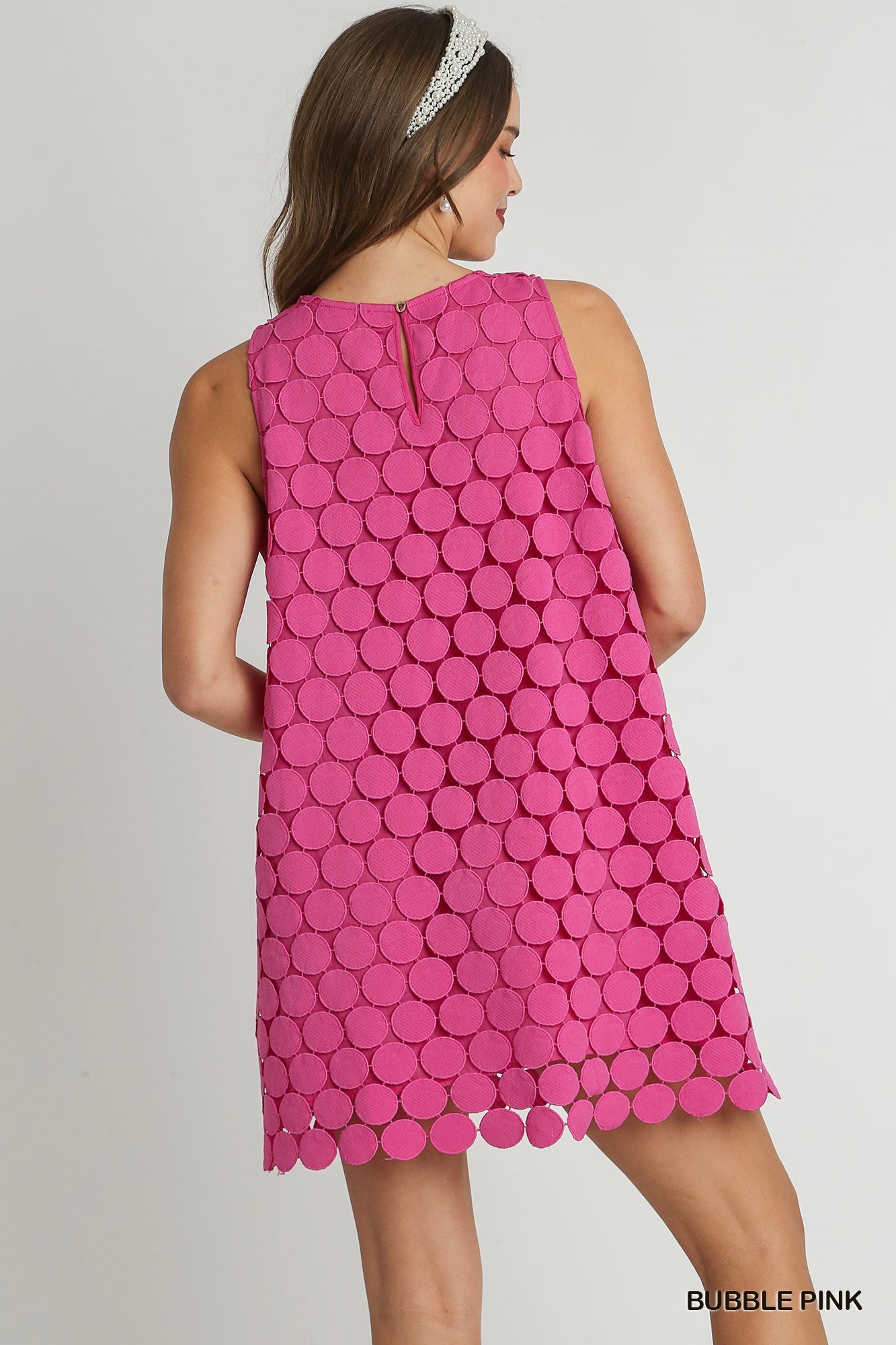 SALE Bubblegum Pink Polka Dot Lace Shift Sleeveless Dress with Back Keyhole