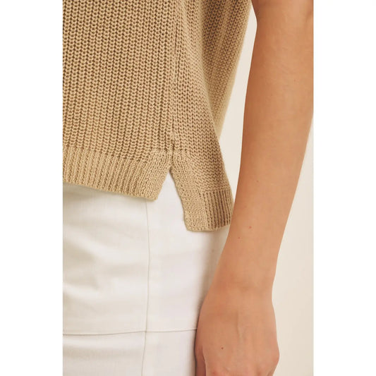 Khaki Cotton Linen Sweater Tank Top