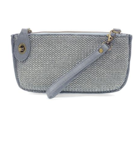 Blue Straw Mini Crossbody Wristlet Clutch
