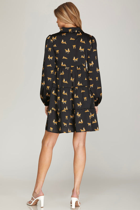 Bengal Tiger Print Tiered Button-Down Dress
