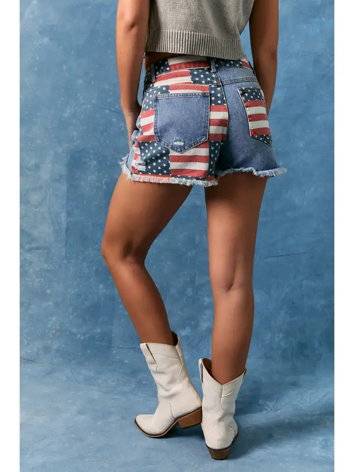 Patriotic Raw Edge Hem Low-Rise Micro Shorts
