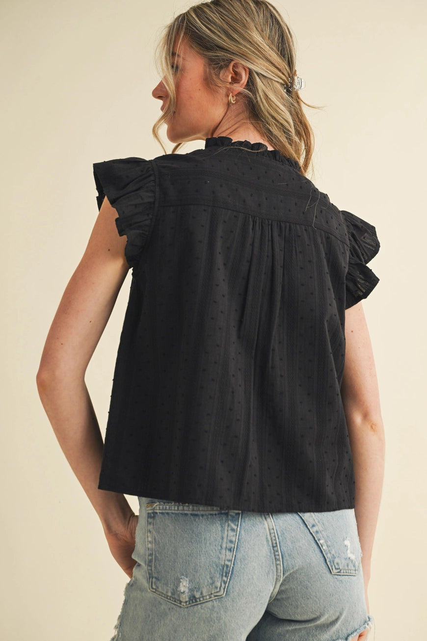 Black Button Down Lace Accent Top