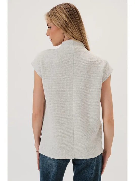 Ash Grey Mock Neck Cap Short Sleeve High-Low Top