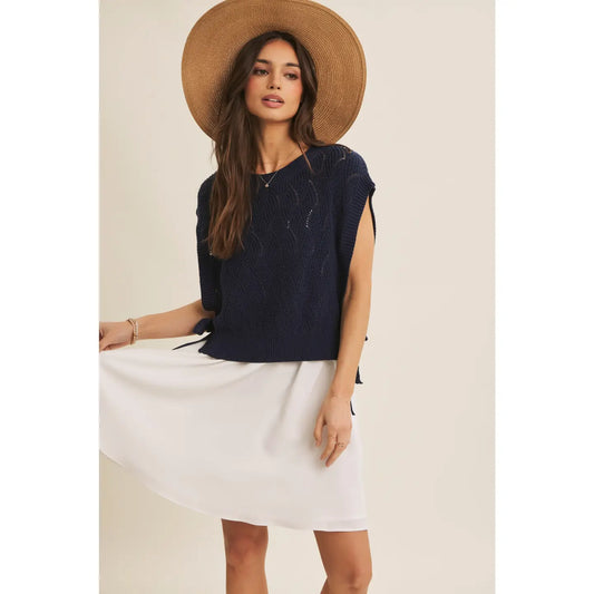 Navy Layering Sweater Vest & White Cami Dress Set