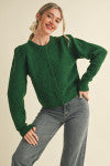 Forest Green Puff Sleeve Cardigan