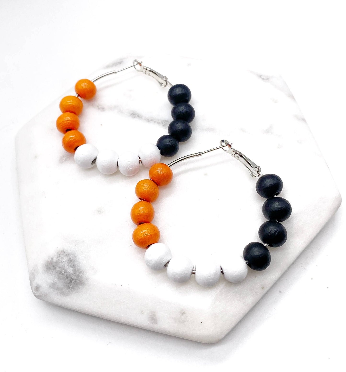 Orange, Black & White Bead Hoop Earrings