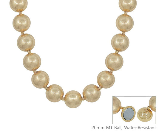 Water Resistant 20MM Worn Gold Beaded 18" Necklace with Magnetic Closure
