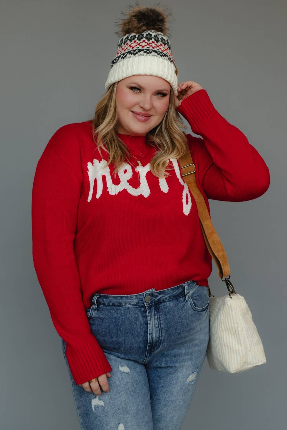 Red & White Merry Sweater- Plus Sized
