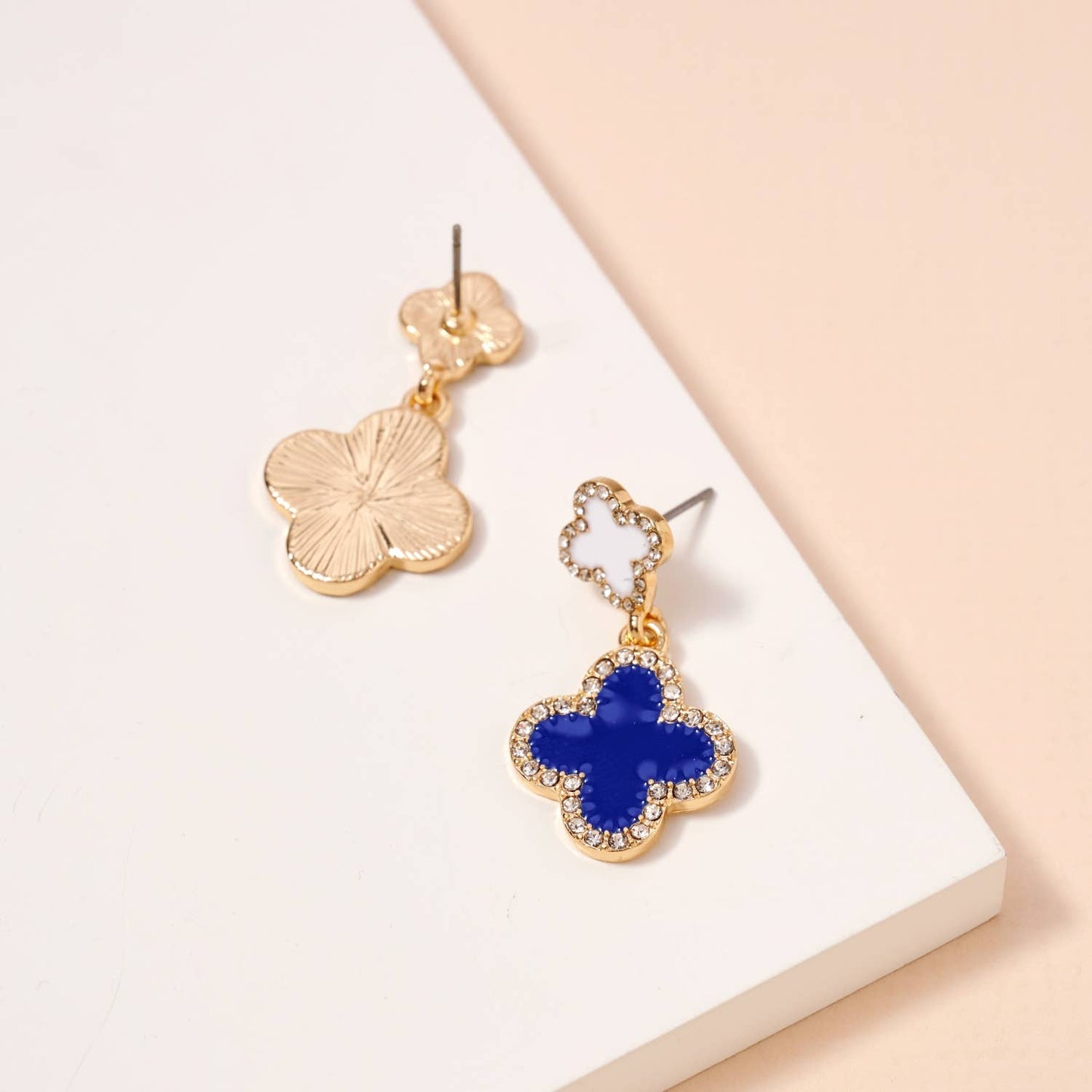 Blue/White Game Day Enamel Flower Dangling Earrings