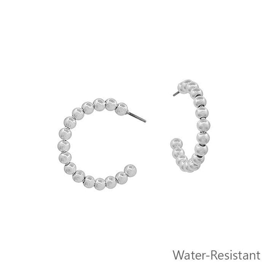 Water Resistant 1" 4MM Silver Beaded Hoop Earring