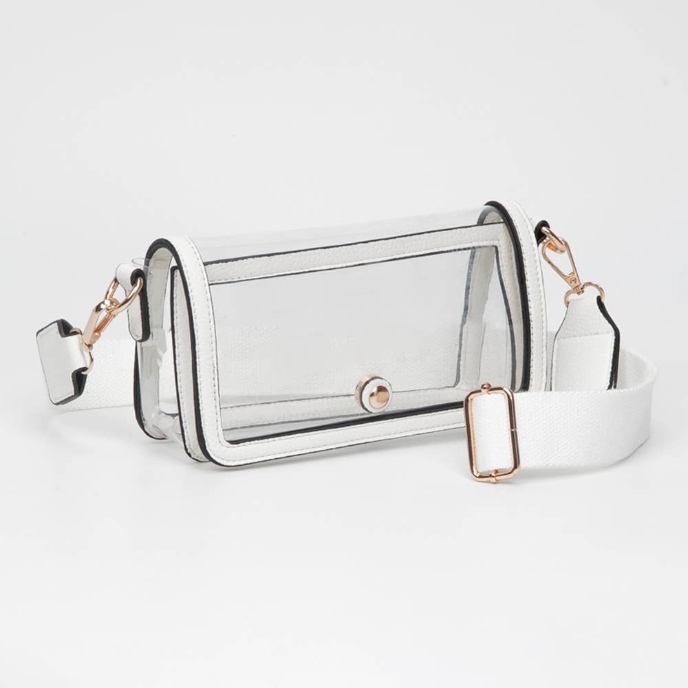White Clear Rectangle Flap Crossbody Bag